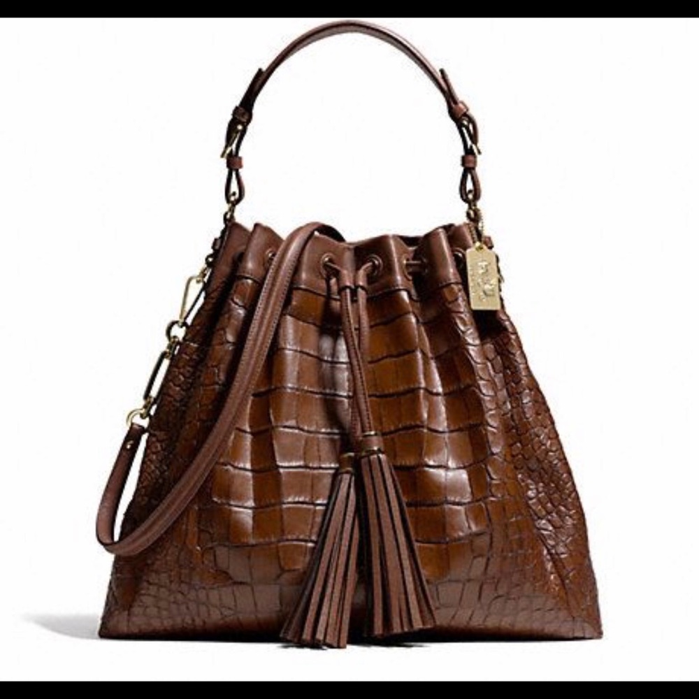 COACH Madison Croc Embossed Large Draw String Bag